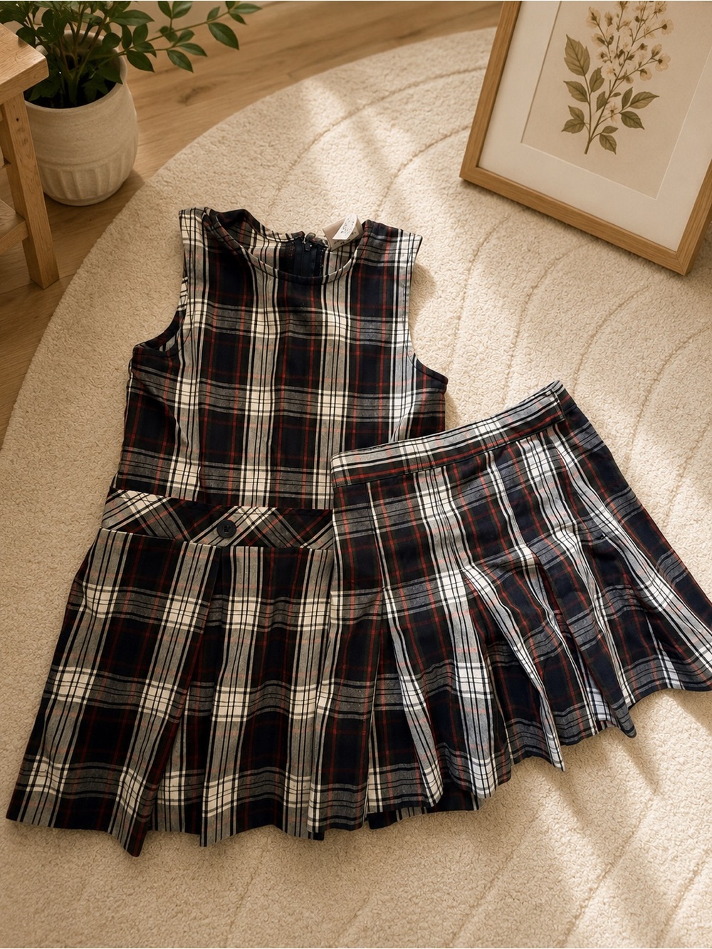 Uniform Plaid Jumper Dress and Culottes bundle.